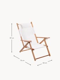 Sedia a sdraio pieghevole Tommy, Seduta: 50% cotone, 50% poliester, Struttura: legno di teak, Bianco, legno di teak, Larg. 66 x Alt. 87 cm