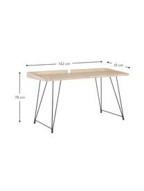 Schreibtisch District im Industrial-Style, Tischplatte: Gummibaumholz, Beine: Stahl, lackiert, Gummibaumholz, B 142 x T 61 cm