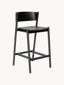 Tabouret de bar Oblique, Bois de hêtre, placage en bois de chêne, bois de chêne, Bois de chêne, noir laqué, larg. 50 x haut. 103 cm