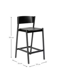 Tabouret de bar Oblique, Bois de hêtre, placage en bois de chêne, bois de chêne, Bois de chêne, noir laqué, larg. 50 x haut. 103 cm