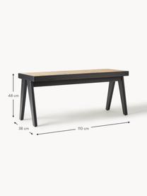 Banco con tejido vienés Sissi, Estructura: madera de roble maciza, Asiento: ratán, Negro, beige claro, An 110 x Al 48 cm