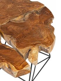 Mesa de centro de teca Adanya, Tablero: madera de teca, Estructura: acero con pintura en polv, Marrón, negro, Ø 80 x Al 40 cm