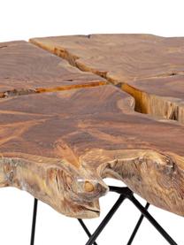 Mesa de centro de teca Adanya, Tablero: madera de teca, Estructura: acero con pintura en polv, Marrón, negro, Ø 80 x Al 40 cm