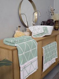 Toallas estampadas doble cara Elina, 2 uds., Verde menta, blanco crema, Toalla tocador, An 30 x L 50 cm, 2 uds.