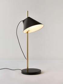 Grote dimbare LED tafellamp Yuh met timerfunctie, Lampenkap: gelakt aluminium, Lampvoet: marmer, geborsteld, Gemarmerd zwart, messingkleurig, Ø 20 x H 61 cm