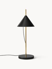 Lampada da tavolo grande a LED con luce regolabile e timer Yuh, Paralume: alluminio laccato, Struttura: ottone spazzolato, Nero marmorizzato, ottone, Ø 20 x Alt. 61 cm