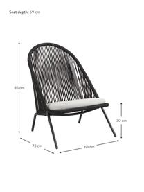 Sillón trenzado Shann, Asiento: polietileno, Estructura: metal con pintura en polv, Negro, gris claro, An 63 x F 73 cm