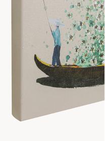 Handgemalter Leinwanddruck Flower Boat, Bild: Digitaldruck mit Acrylfar, Beige, Hellgrün, B 80 x H 100 cm