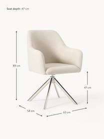 Otočná židle s područkami Isla, Tlumeně bílá, stříbrná lesklá, Š 63 cm, V 58 cm