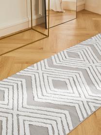 Tapis de couloir gris avec structure en relief tissé main Ziggy, 100 % coton, Gris & blanc crème, imprimé, larg. 80 x long. 200 cm