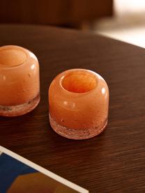 Mundgeblasene Teelichthalter Dylla mit Luftbläschen, 2er-Set, Kalknatronglas, Peach, Ø 8 x H 8 cm