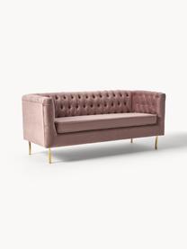 Sofá Chesterfield de terciopelo Chiara (2 plazas), Tapizado: terciopelo (poliéster) Al, Estructura: madera de abedul maciza, Patas: metal, galvanizado, Terciopelo rosa, An 170 x F 72 cm