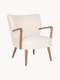 Sillón de borreguillo con reposabrazos Moritz, Asiento: poliéster, Teddy blanco crema, madera clara, An 67 x F 74 cm