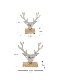 Déco cerf argenté Harribert, 2 élém., Bois de manguier, aluminium, Bois de manguier, aluminium, Lot de différentes tailles