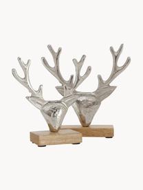 Déco cerf argenté Harribert, 2 élém., Bois de manguier, aluminium, Bois de manguier, aluminium, Lot de différentes tailles