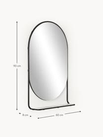 Specchio ovale da parete con ripiano in marmo Verena, Cornice: metallo, Ripiano: marmo, Superficie dello specchio: lastra di vetro, Nero, Larg. 60 x Alt. 90 cm