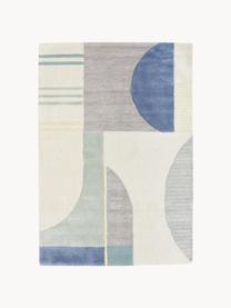 Ręcznie tuftowany dywan z wełny z wypukłą strukturą Pierre, Odcienie niebieskiego, kremowobiały, S 200 x D 300 cm (Rozmiar L)