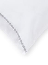 Fundas de almohada de satén con bordado Maresa, 2 uds., 50 x 80 cm, Blanco, gris, An 50 x L 80 cm