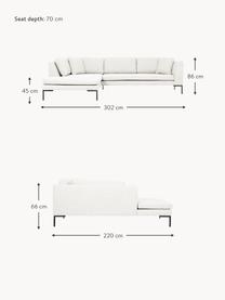 Sofá rinconera Emma, Tapizado: poliéster Alta resistenci, Estructura: madera de pino maciza, ma, Patas: metal con pintura en polv, Tejido Off White, An 302 x F 220 cm, chaise longue izquierda