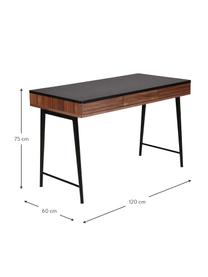 Schreibtisch Nuance mit Schubladen und Rillen-Dekor, Korpus: Mitteldichte Holzfaserpla, Beine: Metall, beschichtet, Braun, Schwarz, B 120 x T 60 cm