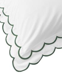 Housse de couette en percale de coton avec ourlet ondulé Atina, Blanc, vert foncé, larg. 200 x long. 200 cm