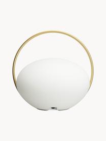 Lámpara de mesa para exterior LED regulable Orbit, portátil con puerto USB, Pantalla: plástico, Estructura: silicona, metal, revestid, Blanco, dorado, Ø 20 x Al 19 cm