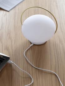 Mobile Dimmbare LED-Aussentischlampe Orbit mit USB-Anschluss, Lampenschirm: Kunststoff, Weiss, Goldfarben, Ø 20 x H 19 cm
