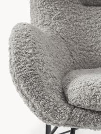 Fauteuil à bascule en tissu peluche Wing, Peluche gris, cadre noir, larg. 77 x haut. 109 cm