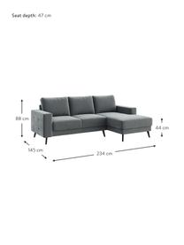 Sofa narożna z aksamitu Fynn (3-osobowa), Tapicerka: 100% aksamit poliestrowy , Nogi: drewno lakierowane, Aksamitny stalowy szary, S 234 x G 145 cm, prawostronna