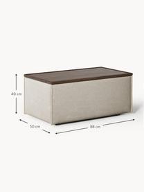 Sofa-Hocker Lennon aus Leinen-Mix mit Stauraum, Bezug: 50 % Viskose, 25 % Leinen, Tablett: Eichenholz, Spannplatte m, Gestell: Spanplatte, mitteldichte , Leinen-Mix Grau, dunkles Eichenholz, B 88 x T 50 cm