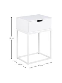 Comodino con cassetto Mitra, Pannello di fibra a media densità (MDF) laccato, metallo verniciato a polvere, Bianco, Larg. 40 x Alt. 62 cm