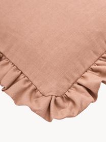 Kussenhoes Camille in abrikooskleur met franjes, 60% polyester, 25% katoen, 15% linnen, Abrikooskleurig, B 45 x L 45 cm
