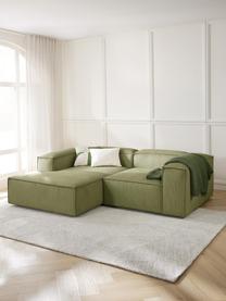 Sofá rinconera modular de pana Lennon, Tapizado: pana (92% poliéster, 8% p, Estructura: madera de pino maciza, ma, Patas: plástico Este producto es, Pana verde oliva, An 238 x F 180 cm, chaise longue derecha