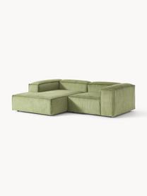 Sofá rinconera modular de pana Lennon, Tapizado: pana (92% poliéster, 8% p, Estructura: madera de pino maciza, ma, Patas: plástico Este producto es, Pana verde oliva, An 238 x F 180 cm, chaise longue derecha