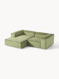 Sofá rinconera modular de pana Lennon, Tapizado: pana (92% poliéster, 8% p, Estructura: madera de pino maciza, ma, Patas: plástico Este producto es, Pana verde oliva, An 238 x F 180 cm, chaise longue derecha