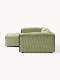 Modulares Ecksofa Lennon aus Cord, Bezug: Cord (92 % Polyester, 8 %, Gestell: Massives Kiefernholz, Spe, Füße: Kunststoff Dieses Produkt, Cord Olivgrün, B 238 x T 180 cm, Eckteil rechts