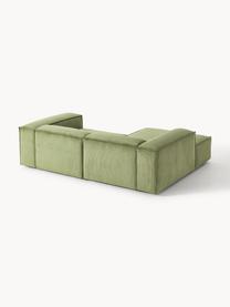 Sofá rinconera modular de pana Lennon, Tapizado: pana (92% poliéster, 8% p, Estructura: madera de pino maciza, ma, Patas: plástico Este producto es, Pana verde oliva, An 238 x F 180 cm, chaise longue derecha