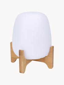 Lampada da tavolo mobile da esterno dimmerabile con base in bambù e cambio colore Palmy, Paralume: polietilene, Base della lampada: legno di bambù, Bianco, marrone chiaro, Ø 20 x Alt. 26 cm