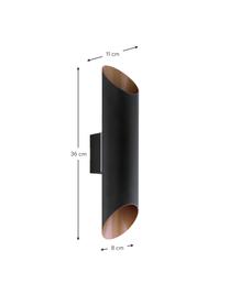 Aussenwandleuchte Agolada in Schwarz-Kupfer, Lampenschirm: Stahl, verzinkt, Aussen: Schwarz Innen: Kupferfarben, B 8 x H 36 cm