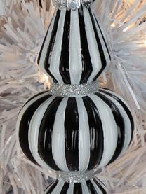 Adorno navideño con forma orgánica Stripe, Vidrio, Negro, blanco, Ø 7 x Al 15 cm