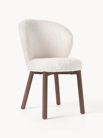 Krzesło tapicerowane Teddy Serena, Tapicerka: Teddy (100% poliester) Dz, Nogi: drewno jesionowe, Biały Teddy, drewno jesionowe lakierowane na brązowo, S 56 x G 64 cm
