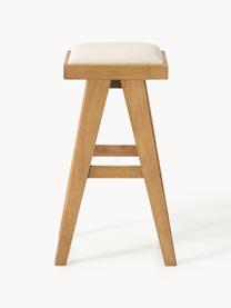 Tabouret de bar rembourré Sissi, Tissu blanc crème, chêne clair, larg. 46 x haut. 75 cm