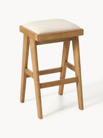 Tabouret de bar rembourré Sissi, Tissu blanc crème, chêne clair, larg. 46 x haut. 75 cm