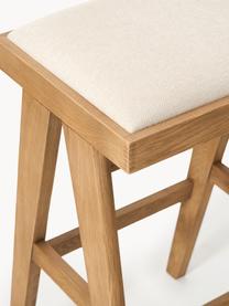 Tabouret de bar rembourré Sissi, Tissu blanc crème, chêne clair, larg. 46 x haut. 75 cm