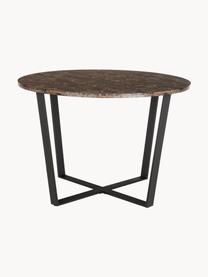 Mesa de comedor redonda Amble con tablero en look mármol, Ø 110 cm, Tablero: tablero de fibras de dens, Patas: metal con pintura en polv, Aspecto mármol marrón, negro, Ø 110 cm