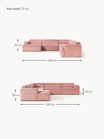Salon lounge en velours côtelé Melva, Velours côtelé rose, larg. 339 x prof. 339 cm, dossier à gauche