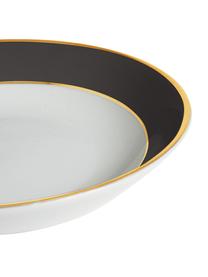 Assiette creuse porcelaine avec bord doré Ginger, 6 pièces, Porcelaine, Noir, blanc, couleur dorée, Ø 23 x haut. 5 cm