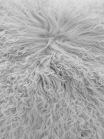 Kulatý polštářek jehněčí kůže s dlouhým vlasem Ella, Světle šedá, Ø 37 cm