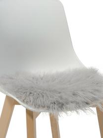 Galette de chaise ronde en peau d'agneau à longs poils frisés Ella, Gris clair, Ø 37 cm