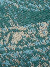 Rond vintage chenille vloerkleed Palermo in turquoise, Bovenzijde: 95% katoen, 5% polyester, Onderzijde: 100% katoen, Blauwtinten, Ø 150 cm (maat M)